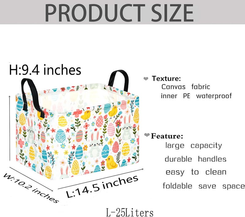 KUNRO Easter Basket Gift Storage Basket Rectangle Storage Organizer for Nursery Hamper Home Bedroom Laundry Hamper Shelf Baskets. - Image 2
